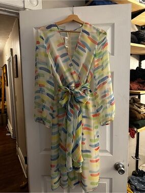 Sheer Rona Midi Wrap Dress with Multicolor Brushstroke Print